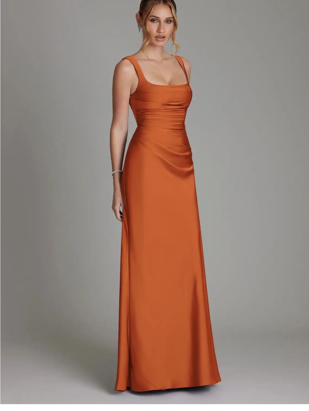 Azazie Satin Maxi Dress in Cinnamon Orange